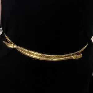 Serpent Omega Chain Snake Belt | Vintage Gold Stretch Belt | Blue Eyes Gold Tone Snake Belt - Etsy main image 4